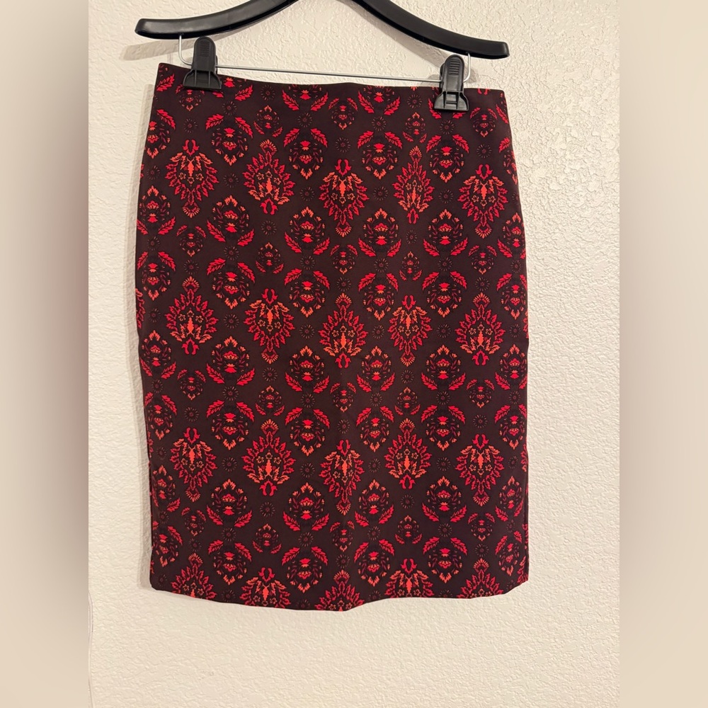Ann Taylor Factory Red Patterned Pencil Skirt